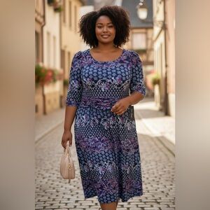 Jessica Howard Navy and Pink Floral Midi Dress
